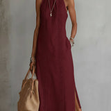 Jimena - Vestido midi de lino con cuello mao