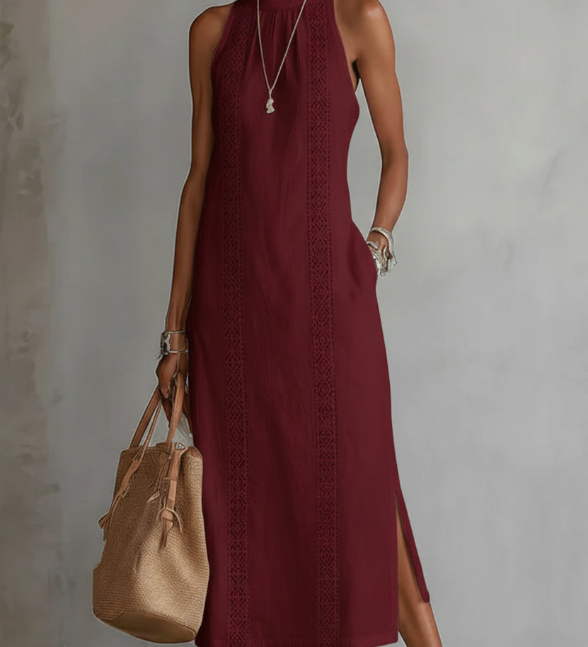 Jimena - Vestido midi de lino con cuello mao