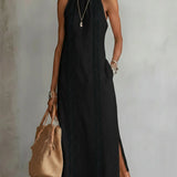 Jimena - Vestido midi de lino con cuello mao