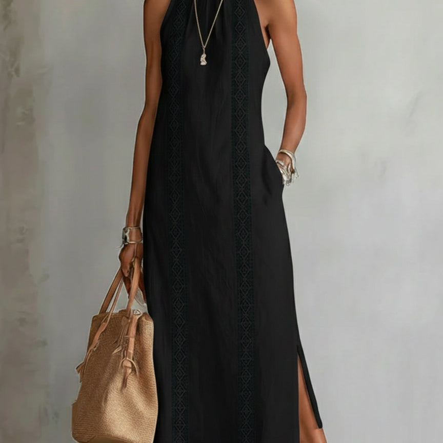 Jimena - Vestido midi de lino con cuello mao