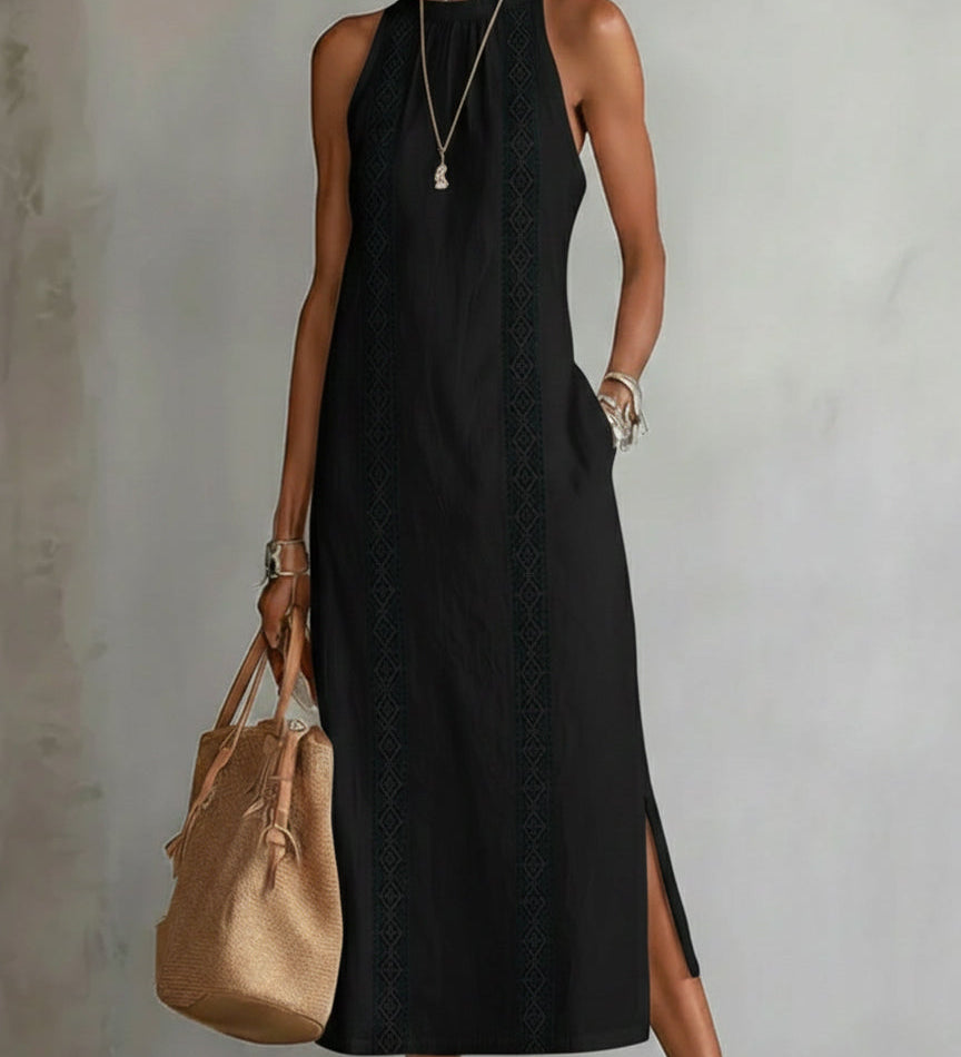 Jimena - Vestido midi de lino con cuello mao