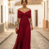 Leo | Vestido largo fruncido para mujer con cuello en V elegante | Boda