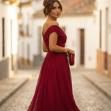Leo | Vestido largo fruncido para mujer con cuello en V elegante | Boda
