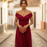 Leo | Vestido largo fruncido para mujer con cuello en V elegante | Boda