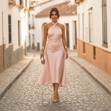 Ella | Vestido Midi Elegante de Mujer con Cuello Halter