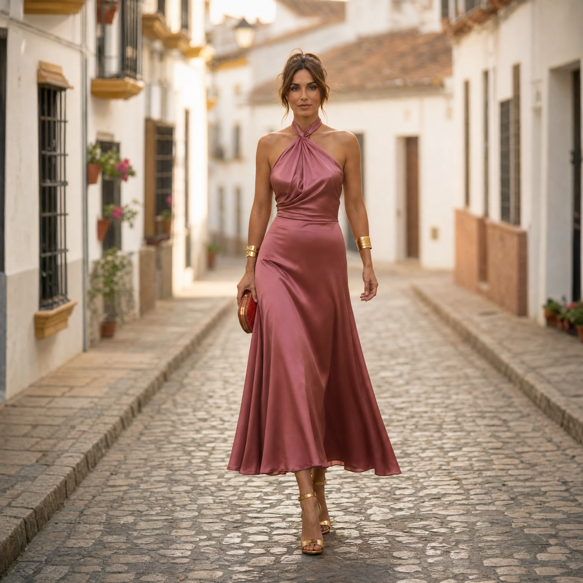 Ella | Vestido Midi Elegante de Mujer con Cuello Halter