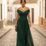 Leo | Vestido largo fruncido para mujer con cuello en V elegante | Boda