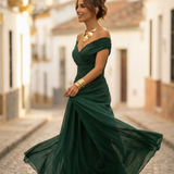 Leo | Vestido largo fruncido para mujer con cuello en V elegante | Boda