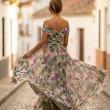 Leo | Vestido largo fruncido para mujer con cuello en V elegante | Boda