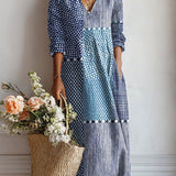 Jimena | Vestido Midi Boho de Lino Estampado Mujer Escote V