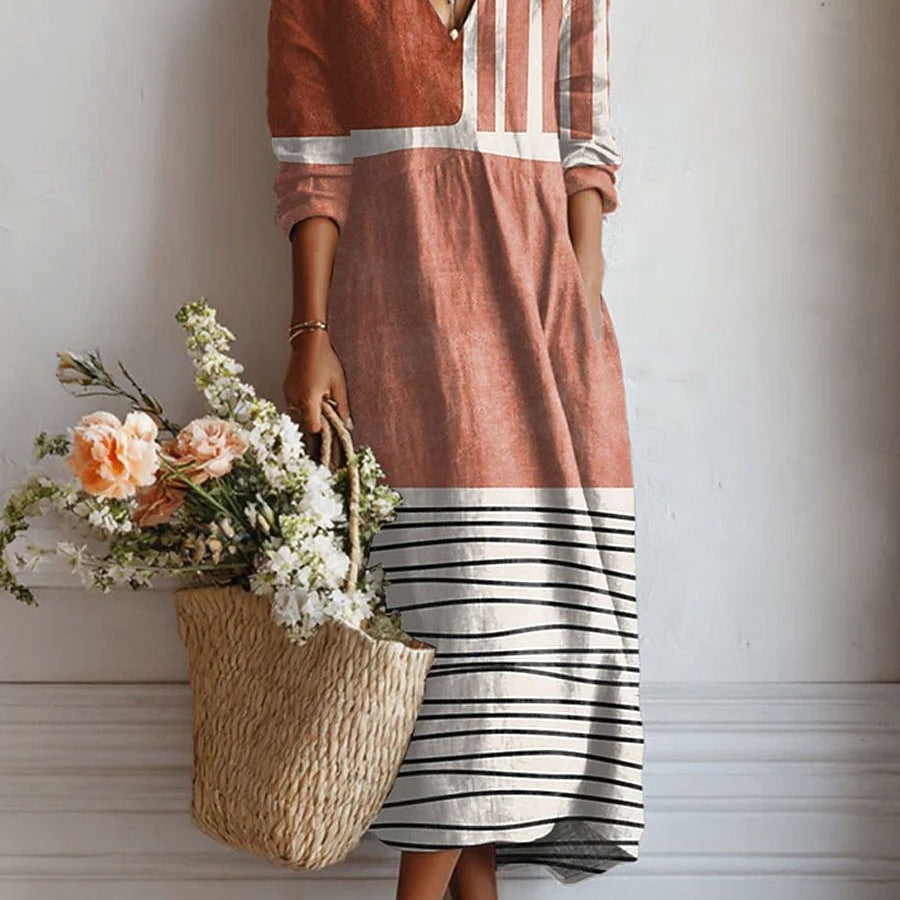 Jimena | Vestido Midi Boho de Lino Estampado Mujer Escote V